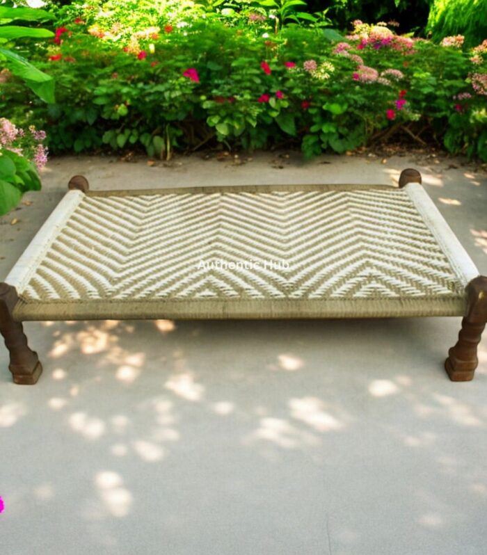 Charpai Khatiya:Handmade Daybed,Garden Bench,Indian Furniture,Rope Bed Excellence, FREE 3 X 5 Feet Jute Carpet
