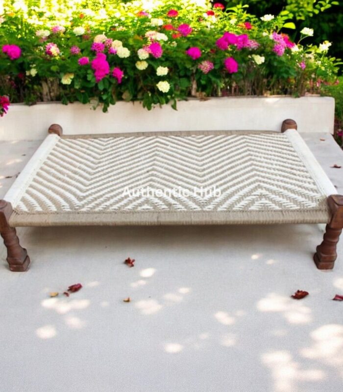 Handcrafted Brown And off white Charpai , Indian Daybed - Authentic hub