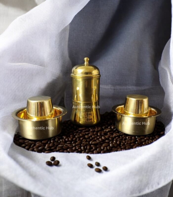Indian Brass Glossy 2 Cup Filter with 2 Glossy  Dabara