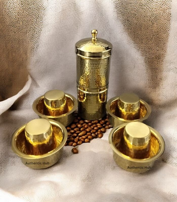 Brass Hammered 4 cup Coffee filter with 4 hammered Dabara