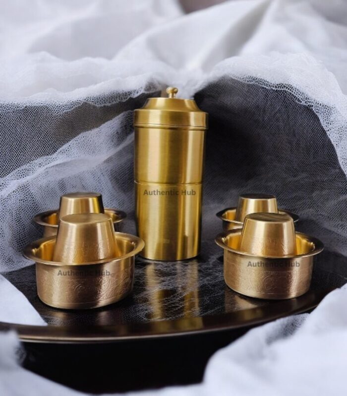 Handcrafted Brass Matte 4 Cup Coffee Filter with 4 Designed Dabara.