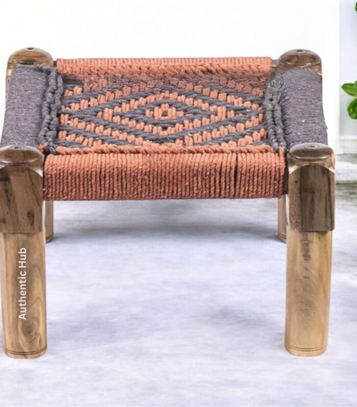 Grey and Orange Wooden Pidha, Chowki,Beautifully Crafted Stool, Handcrafted Antique stool- Authentichub