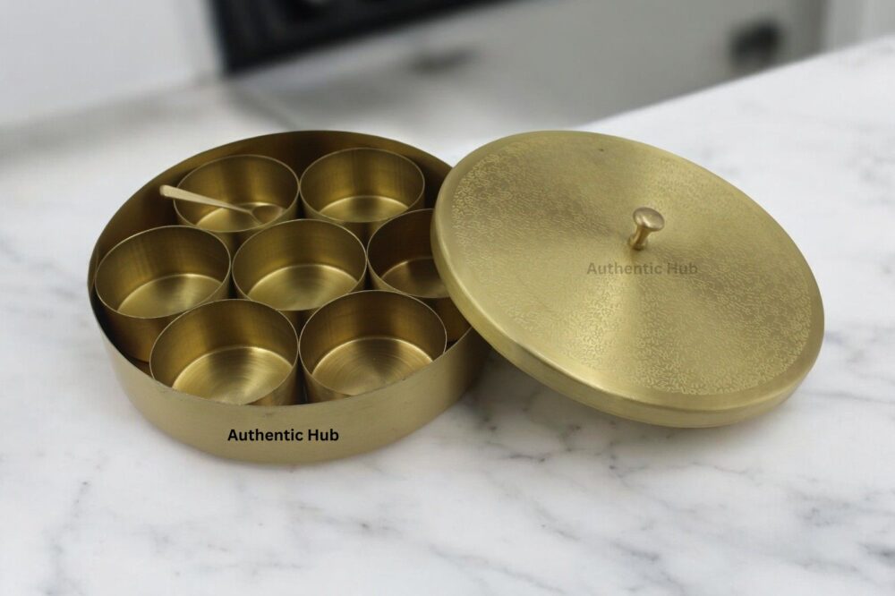 Handcrafted Pure Brass Spice Box- 8 Inch - Image 3