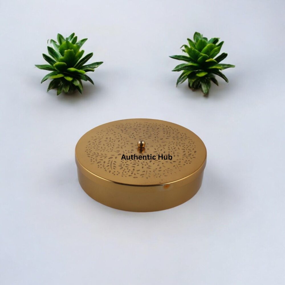 Indian Brass Jali Spice box- 8 Inch - Image 2