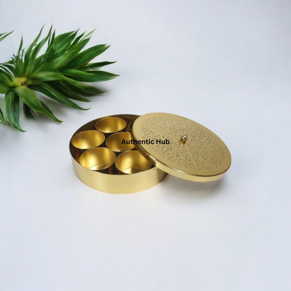 Indian Brass Jali Spice box- 8 Inch