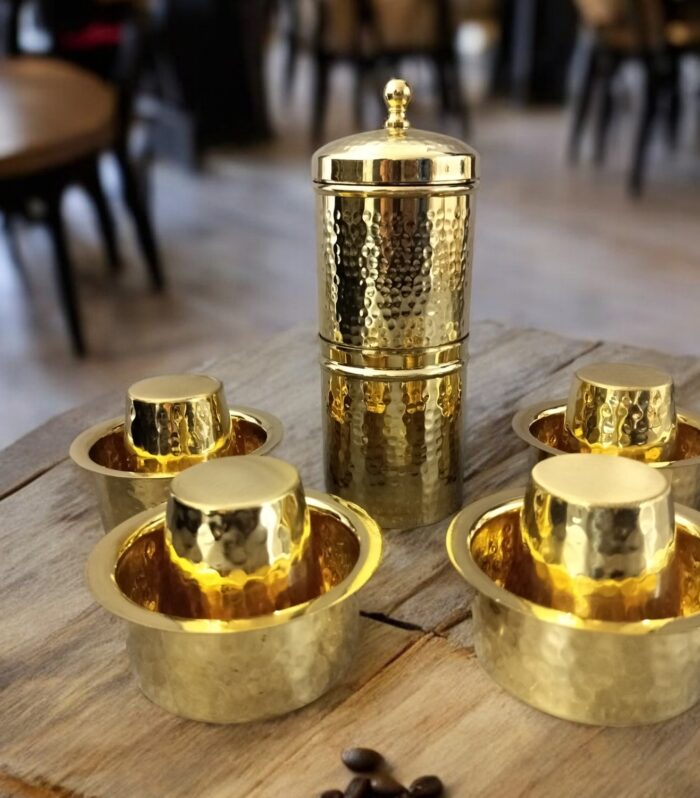 Coffee Filter Brass Hammered 6 cup with 6 Hammered Brass Dabara