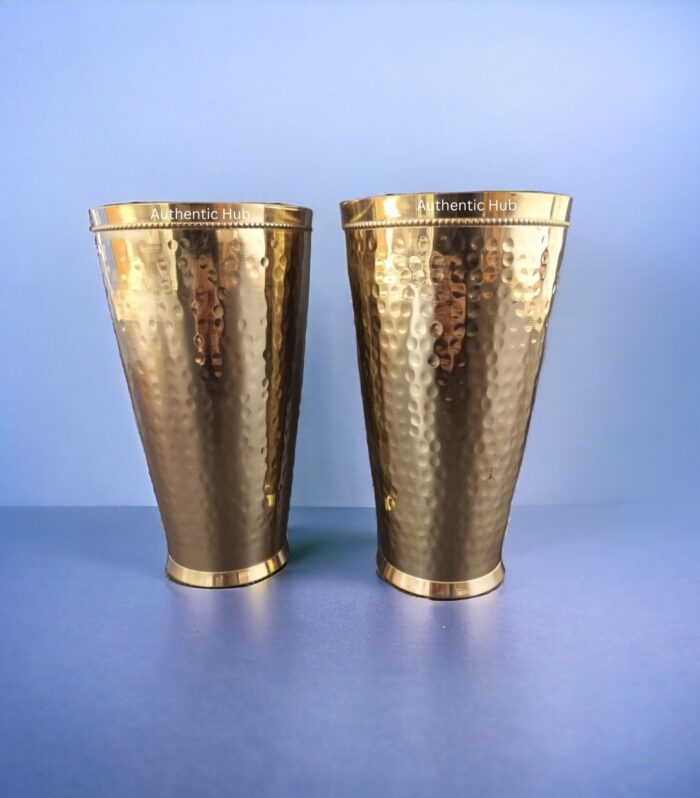 Handmade Brass Drinking Glasses 700ml – Tumbler Set of 2, Lassi & Water Glass | AUTHENTIC HUB