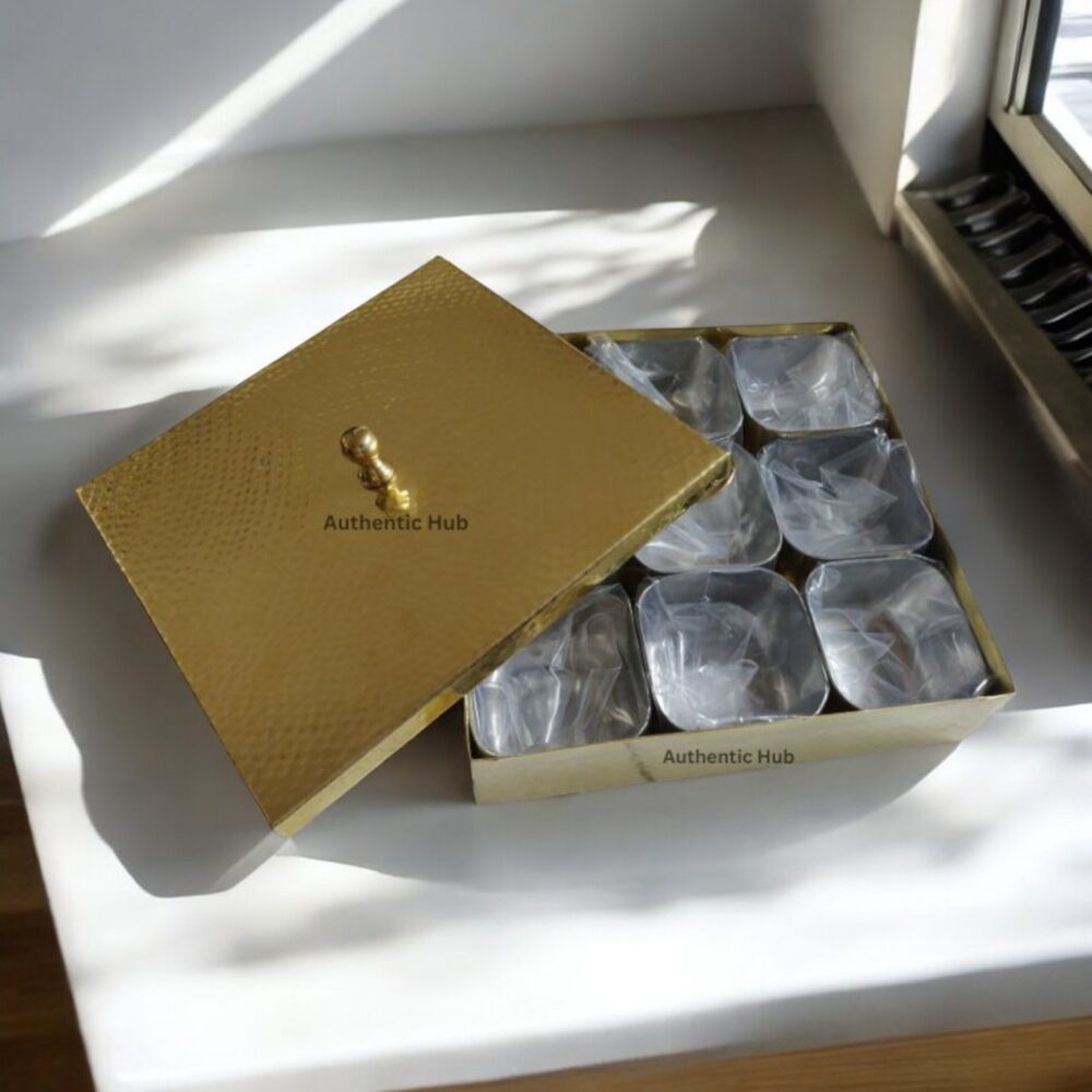 Square brass spice box
