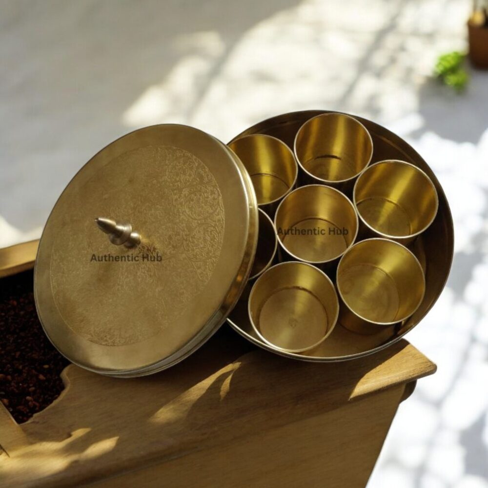 Round brass spice box
