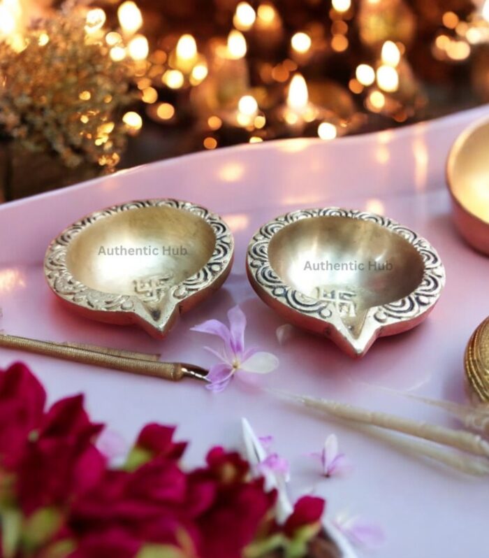 Brass Set of 2 Swastik Diya Set