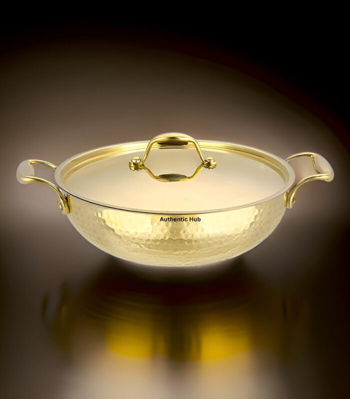 13.5 inch brass kadai with lid